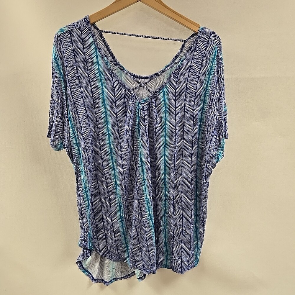 Apt. 9 Short Sleeve Blouse Top Womens Size XL Blue Lightweight Comfort Stretch